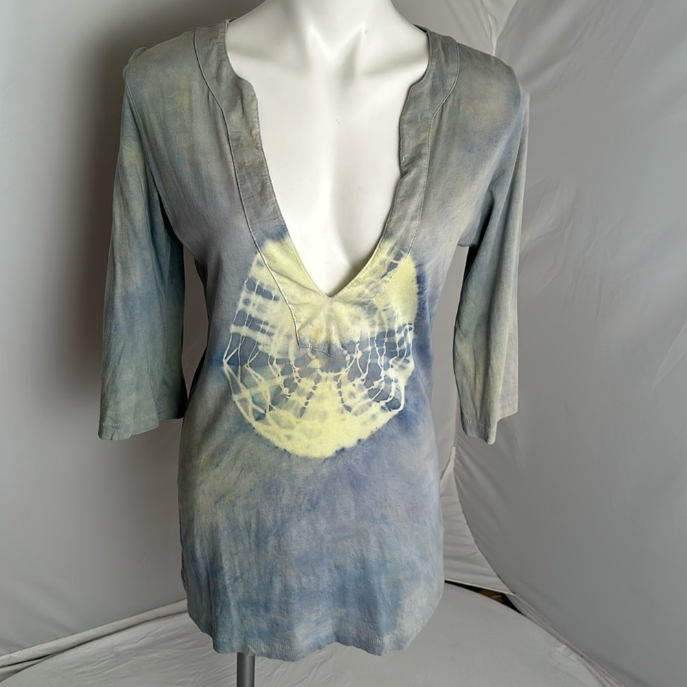 Alternative custom gray green blue yellow tie dye tunic or swim cover up